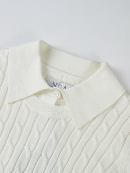 Collared Cable Sweater - Cream