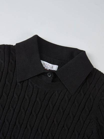 Collared Cable Sweater - Black