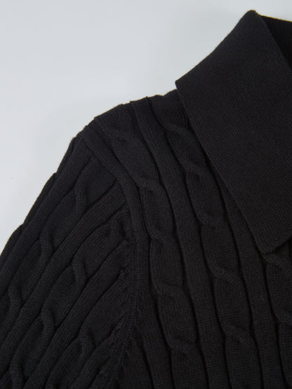 Collared Cable Sweater - Black