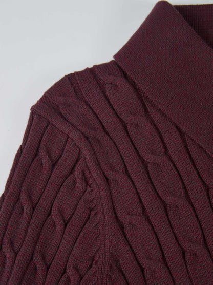 Collared Cable Sweater - Burgundy