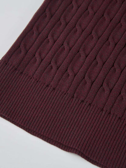 Collared Cable Sweater - Burgundy