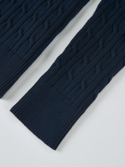 Collared Cable Sweater - Navy
