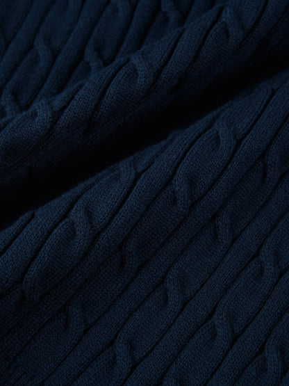 Collared Cable Sweater - Navy
