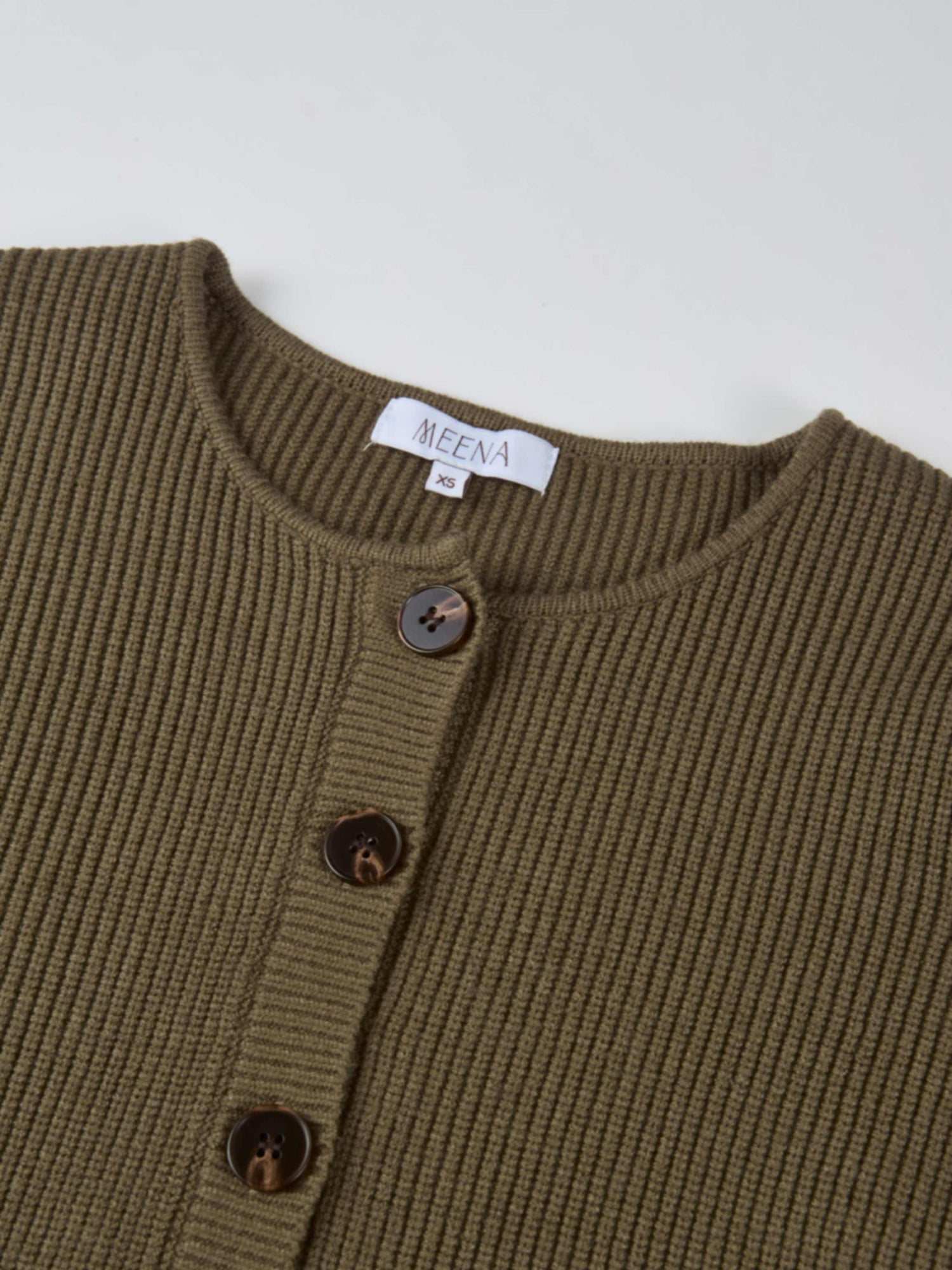 Boxy Crew Neck Button Down Cardigan - Olive