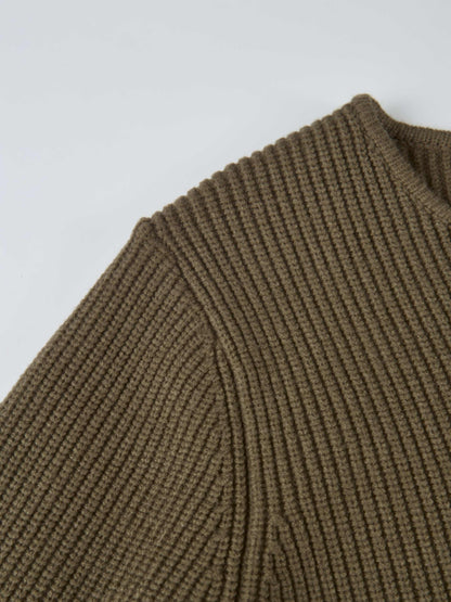 Boxy Crew Neck Button Down Cardigan - Olive