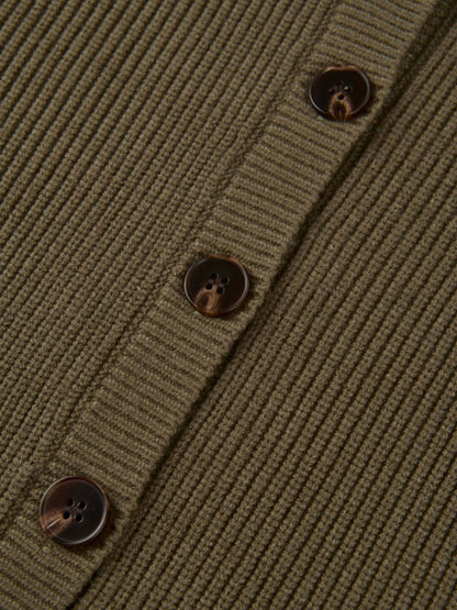 Boxy Crew Neck Button Down Cardigan - Olive