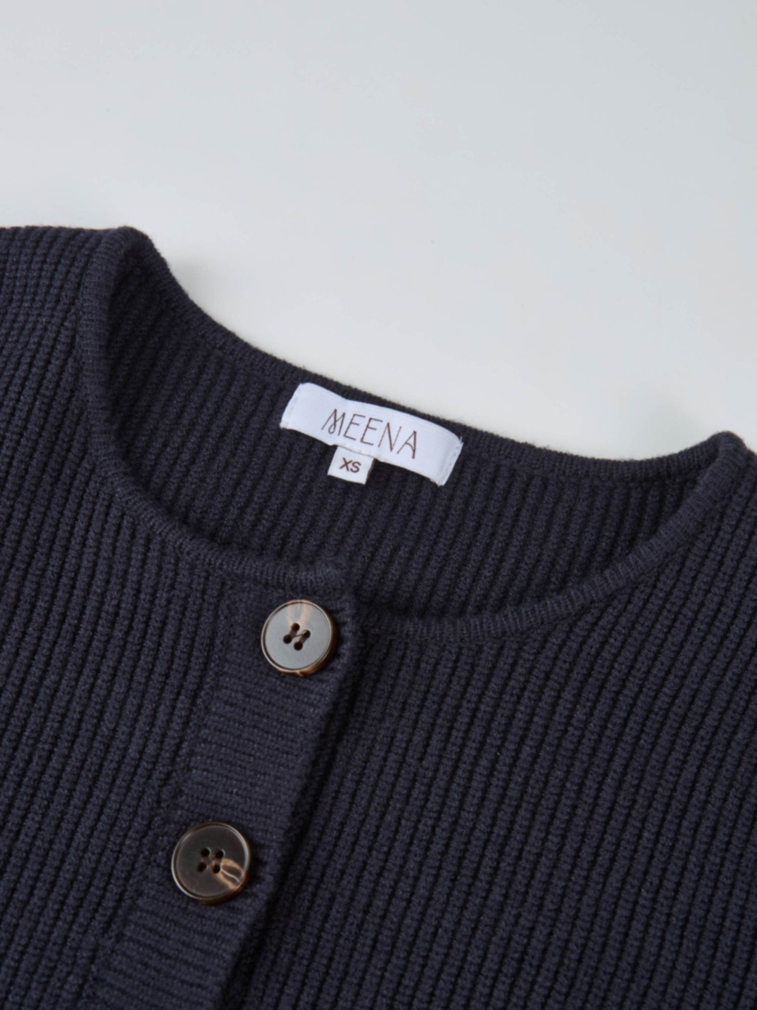 Boxy Crew Neck Button Down Cardigan - Navy