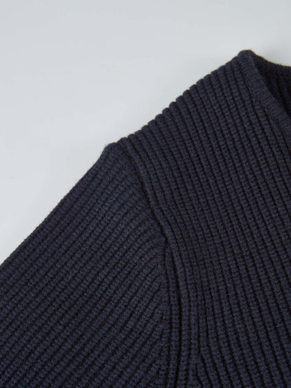 Boxy Crew Neck Button Down Cardigan - Navy