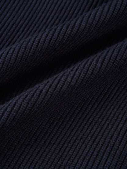 Boxy Crew Neck Button Down Cardigan - Navy