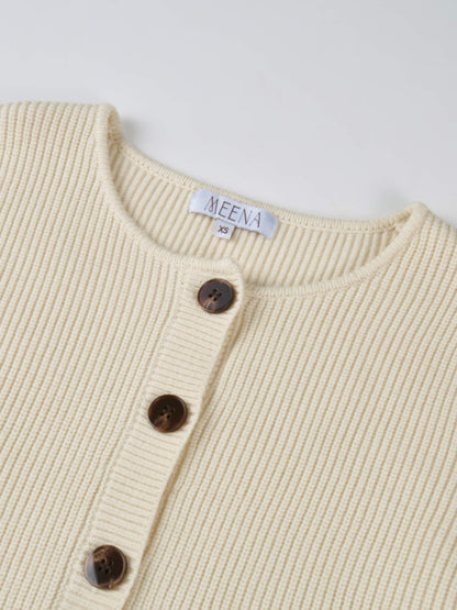 Boxy Crew Neck Button Down Cardigan - Cream