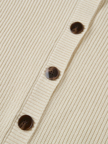 Boxy Crew Neck Button Down Cardigan - Cream