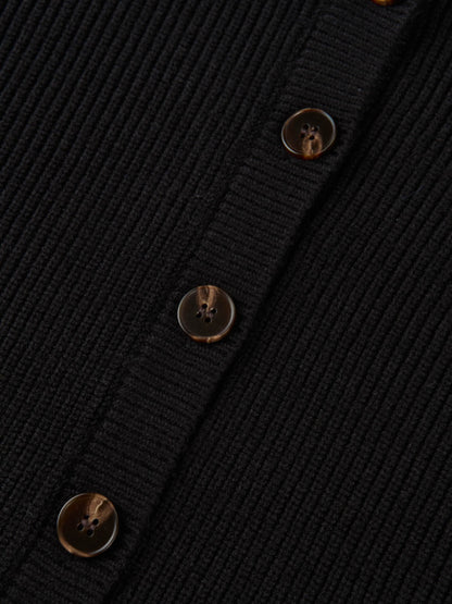 Boxy Crew Neck Button Down Cardigan - Black