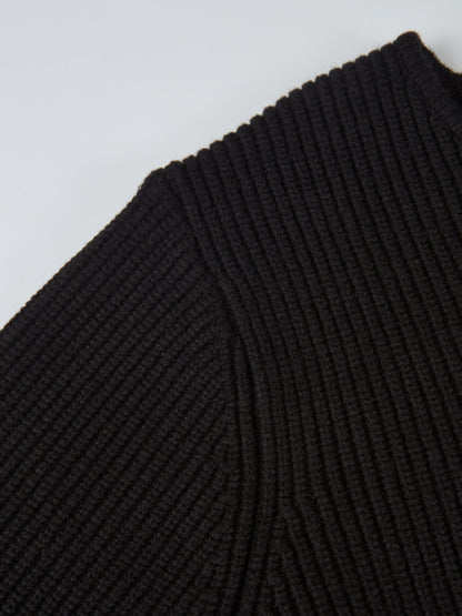 Boxy Crew Neck Button Down Cardigan - Black