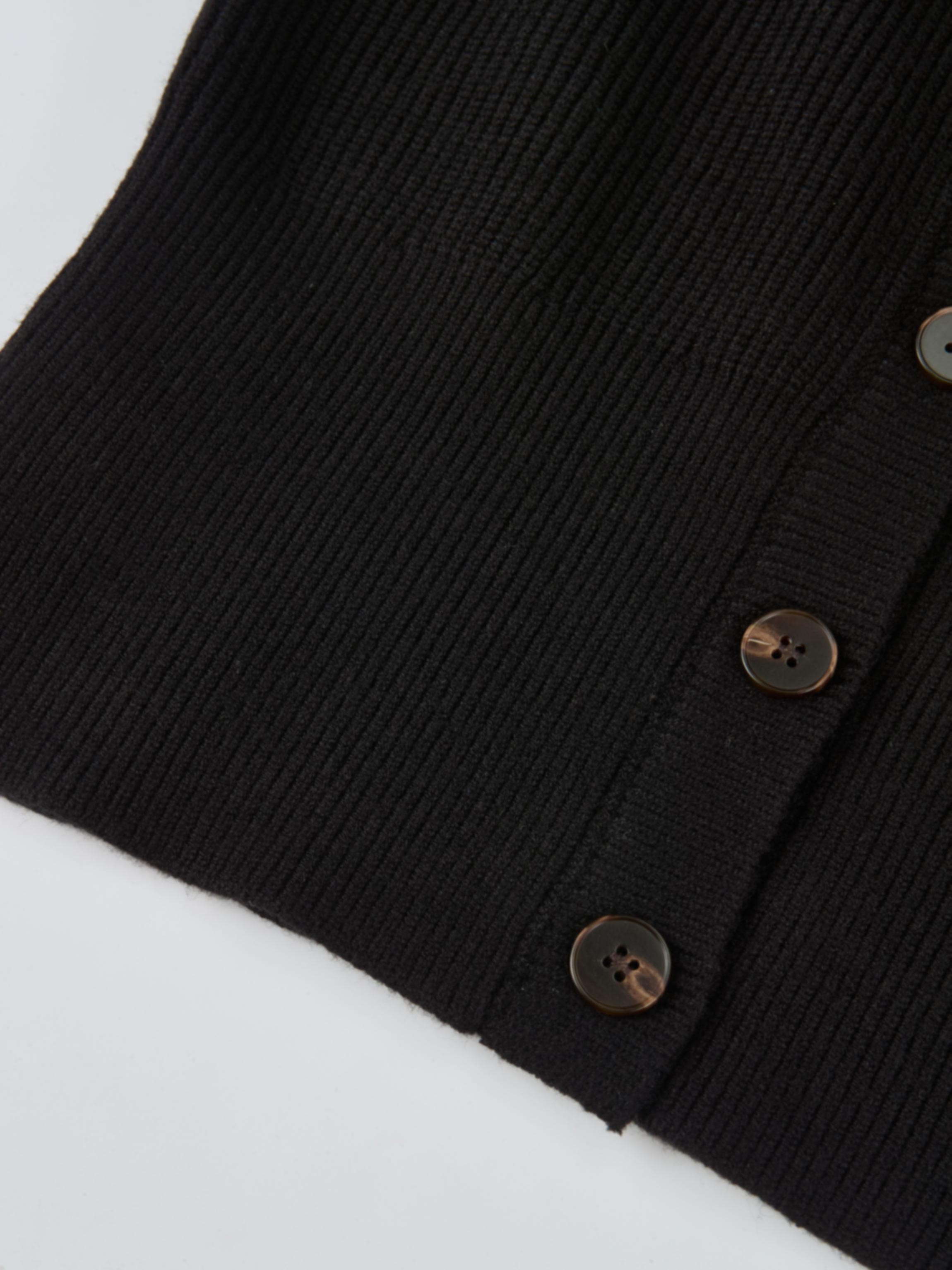 Boxy Crew Neck Button Down Cardigan - Black