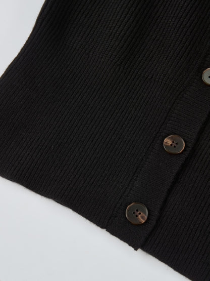 Boxy Crew Neck Button Down Cardigan - Black