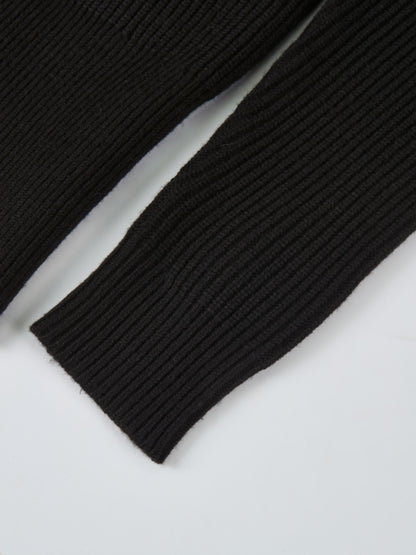 Boxy Crew Neck Button Down Cardigan - Black