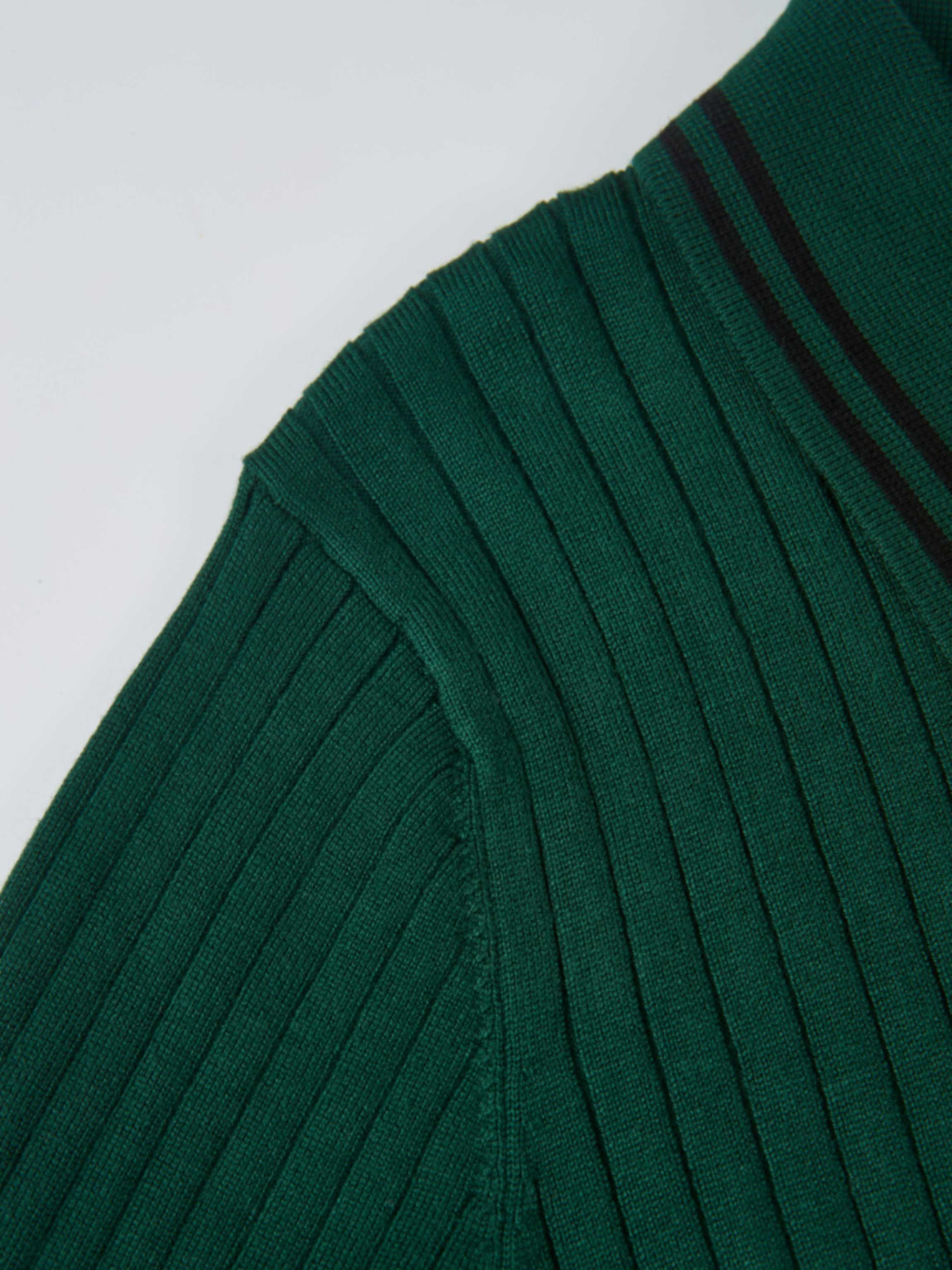 Ribbed Polo Sweater - Green/Grey Stripe