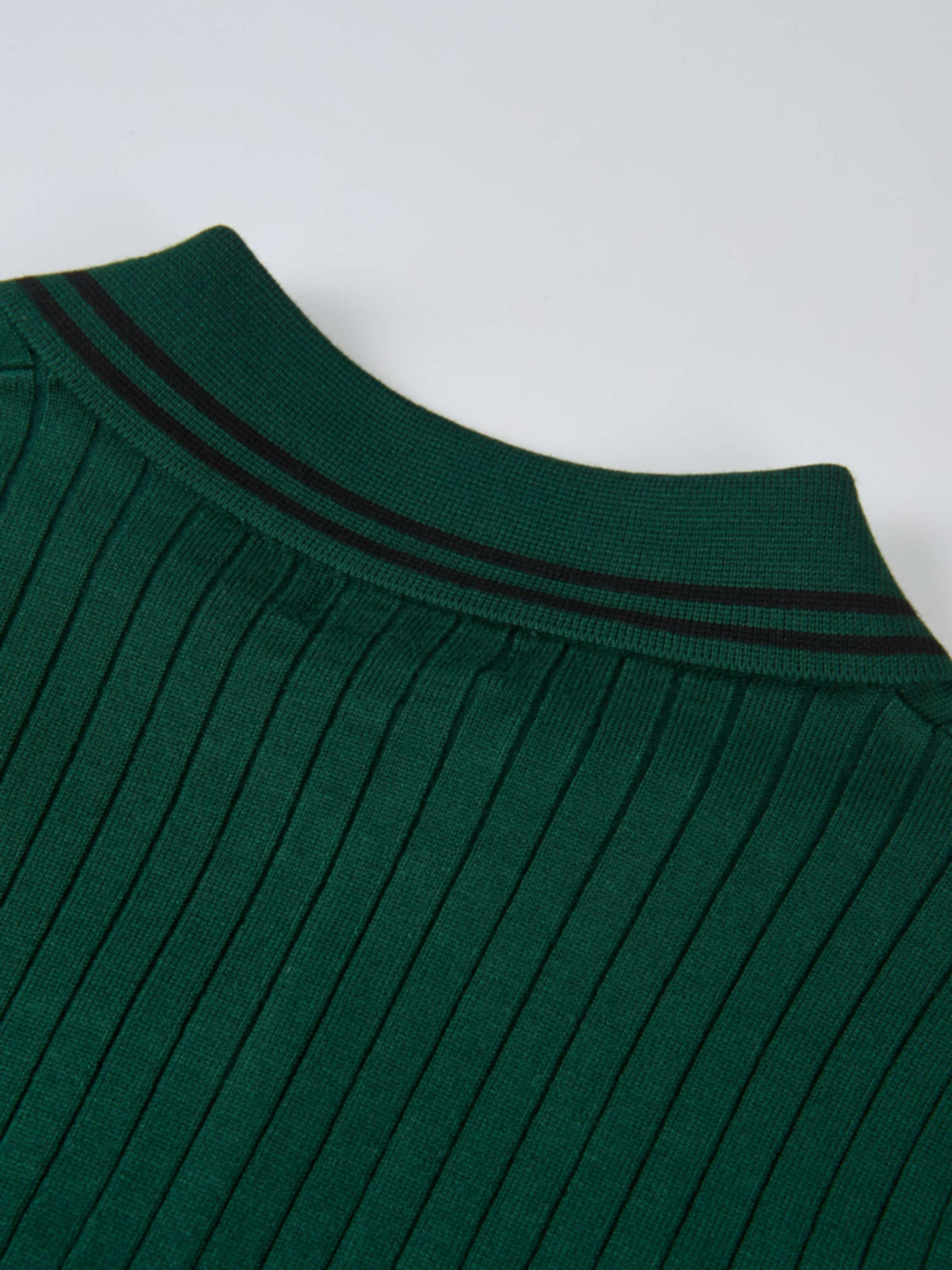 Ribbed Polo Sweater - Green/Grey Stripe