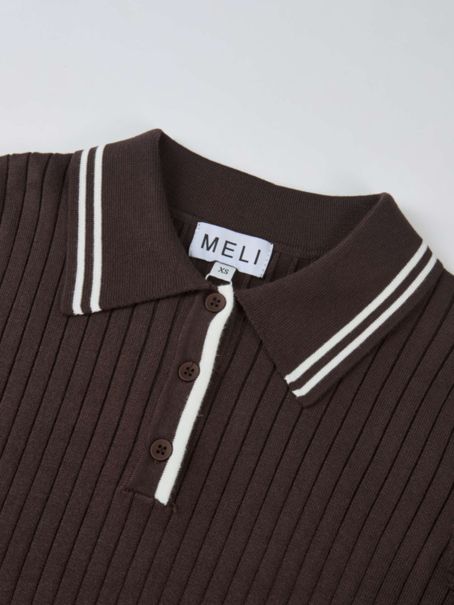 Ribbed Polo Sweater - Brown/Cream Stripe