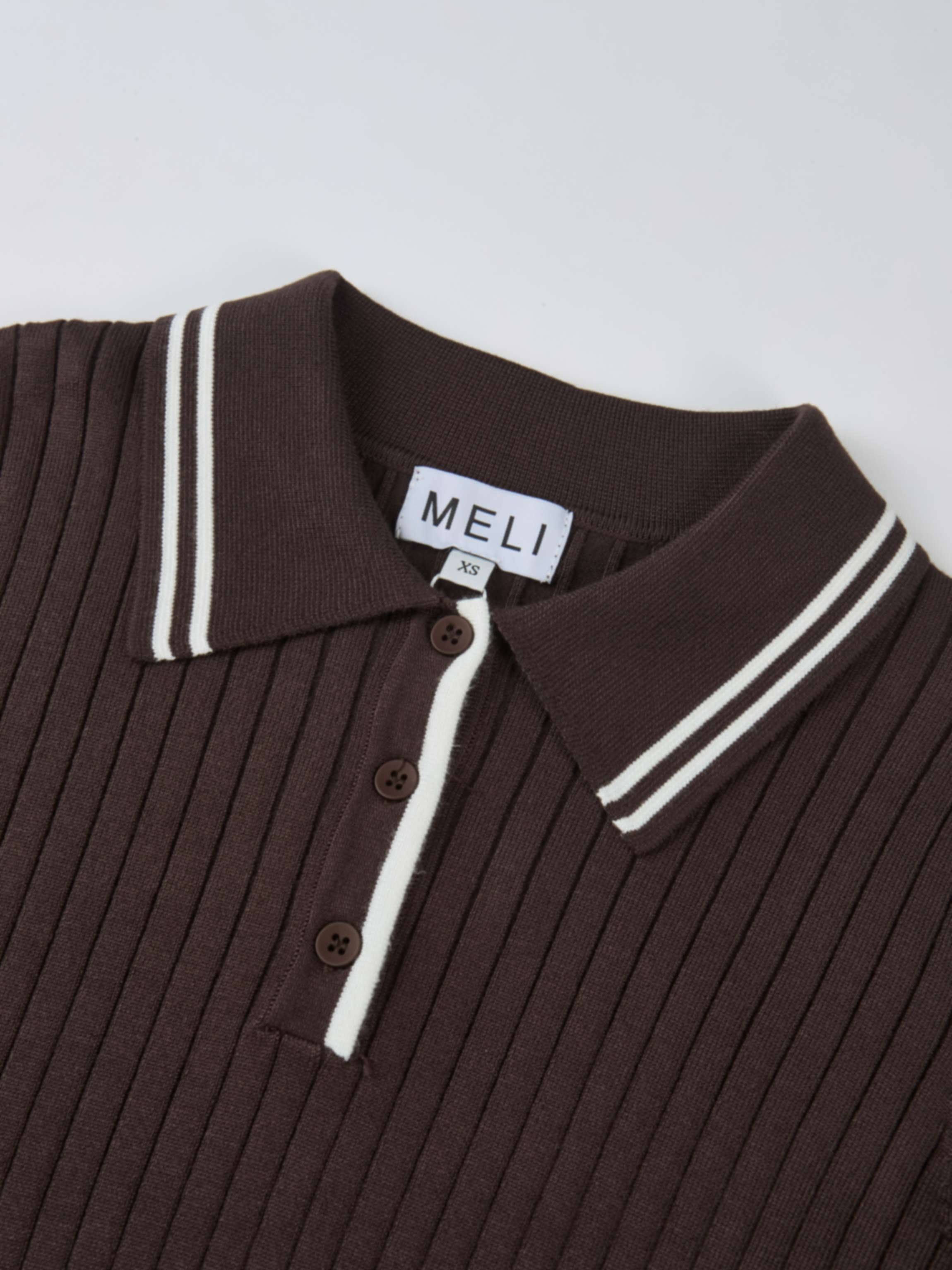 Ribbed Polo Sweater - Brown/Cream Stripe