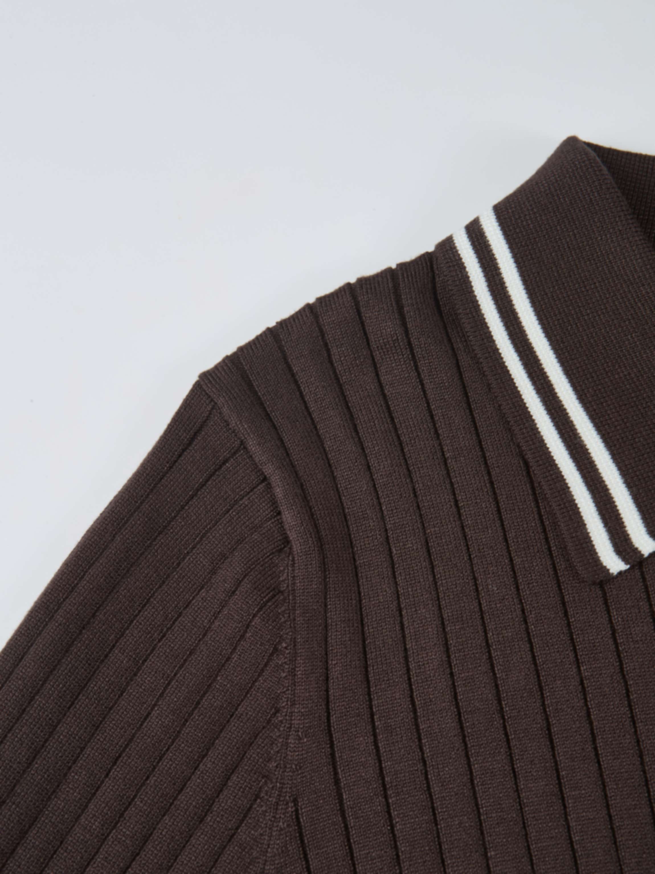 Ribbed Polo Sweater - Brown/Cream Stripe
