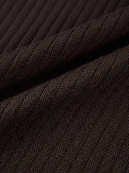 Ribbed Polo Sweater - Brown/Cream Stripe