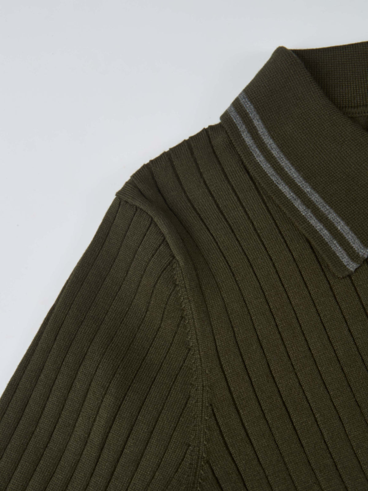 Ribbed Polo Sweater - Green/Grey Stripe