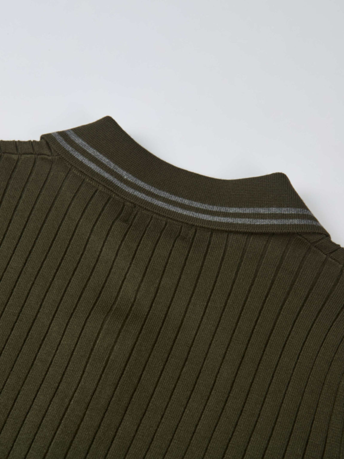 Ribbed Polo Sweater - Green/Grey Stripe