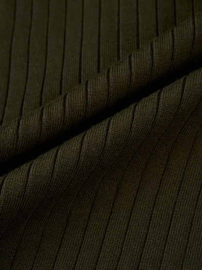 Ribbed Polo Sweater - Green/Grey Stripe
