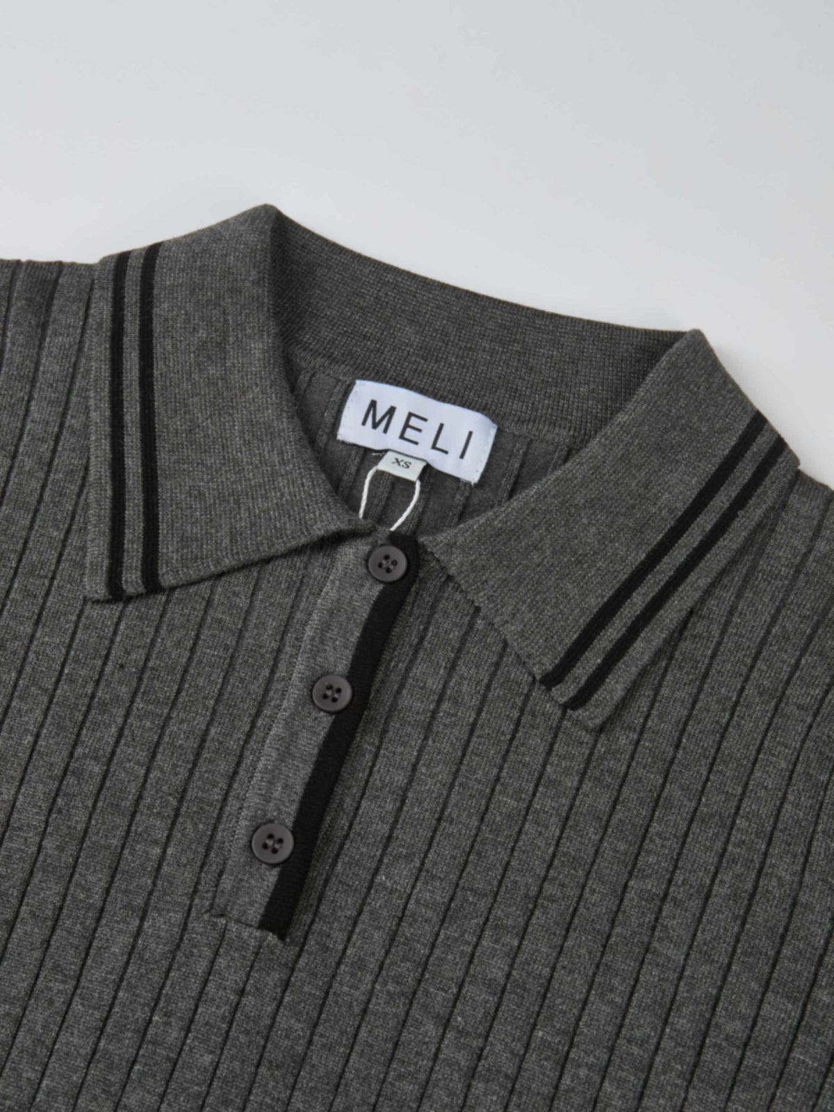 Ribbed Polo Sweater - Grey/Black Stripe
