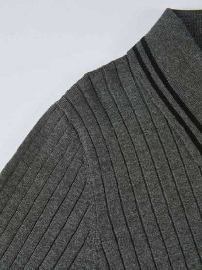 Ribbed Polo Sweater - Grey/Black Stripe