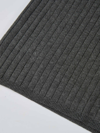 Ribbed Polo Sweater - Grey/Black Stripe