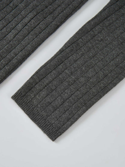 Ribbed Polo Sweater - Grey/Black Stripe