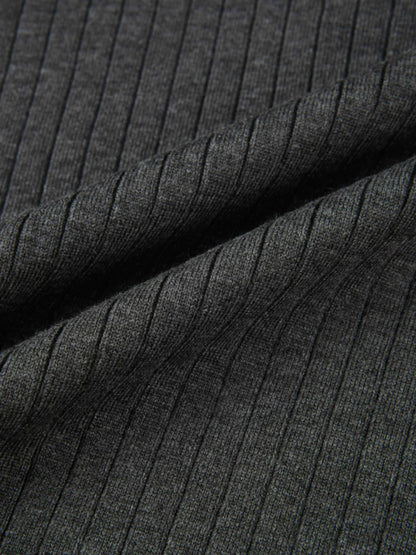 Ribbed Polo Sweater - Grey/Black Stripe
