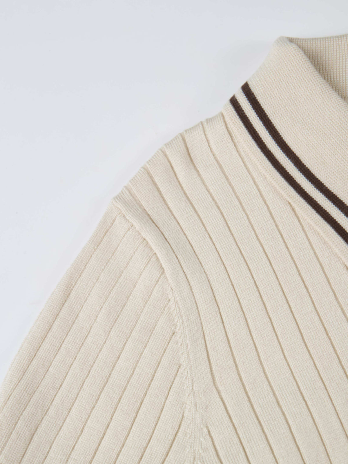 Ribbed Polo Sweater - Cream/Brown Stripe