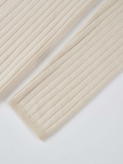 Ribbed Polo Sweater - Cream/Brown Stripe