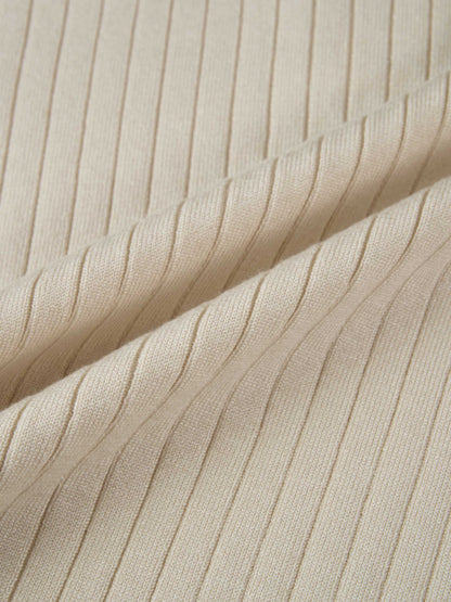 Ribbed Polo Sweater - Cream/Brown Stripe
