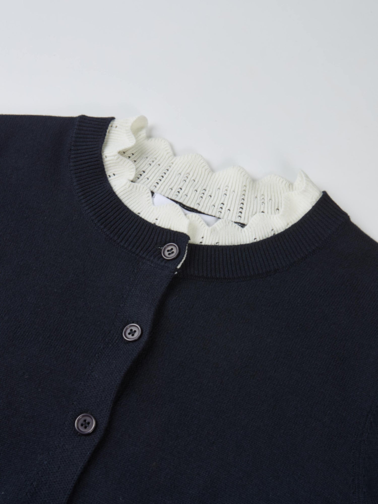 Eyelet Knit Trim Cardigan - Navy