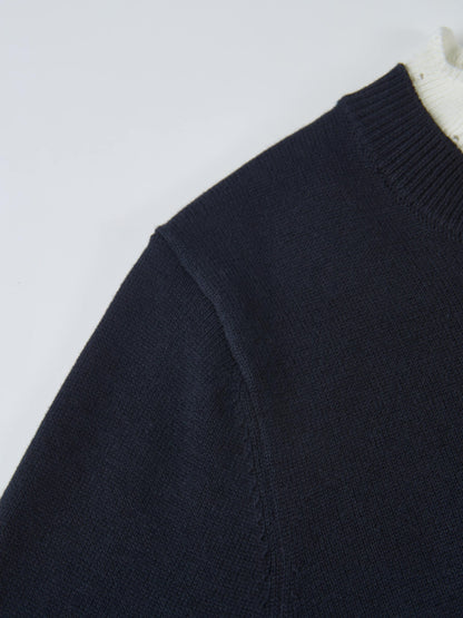 Eyelet Knit Trim Cardigan - Navy