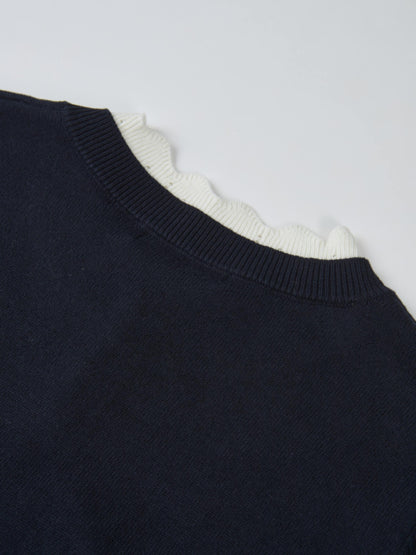 Eyelet Knit Trim Cardigan - Navy