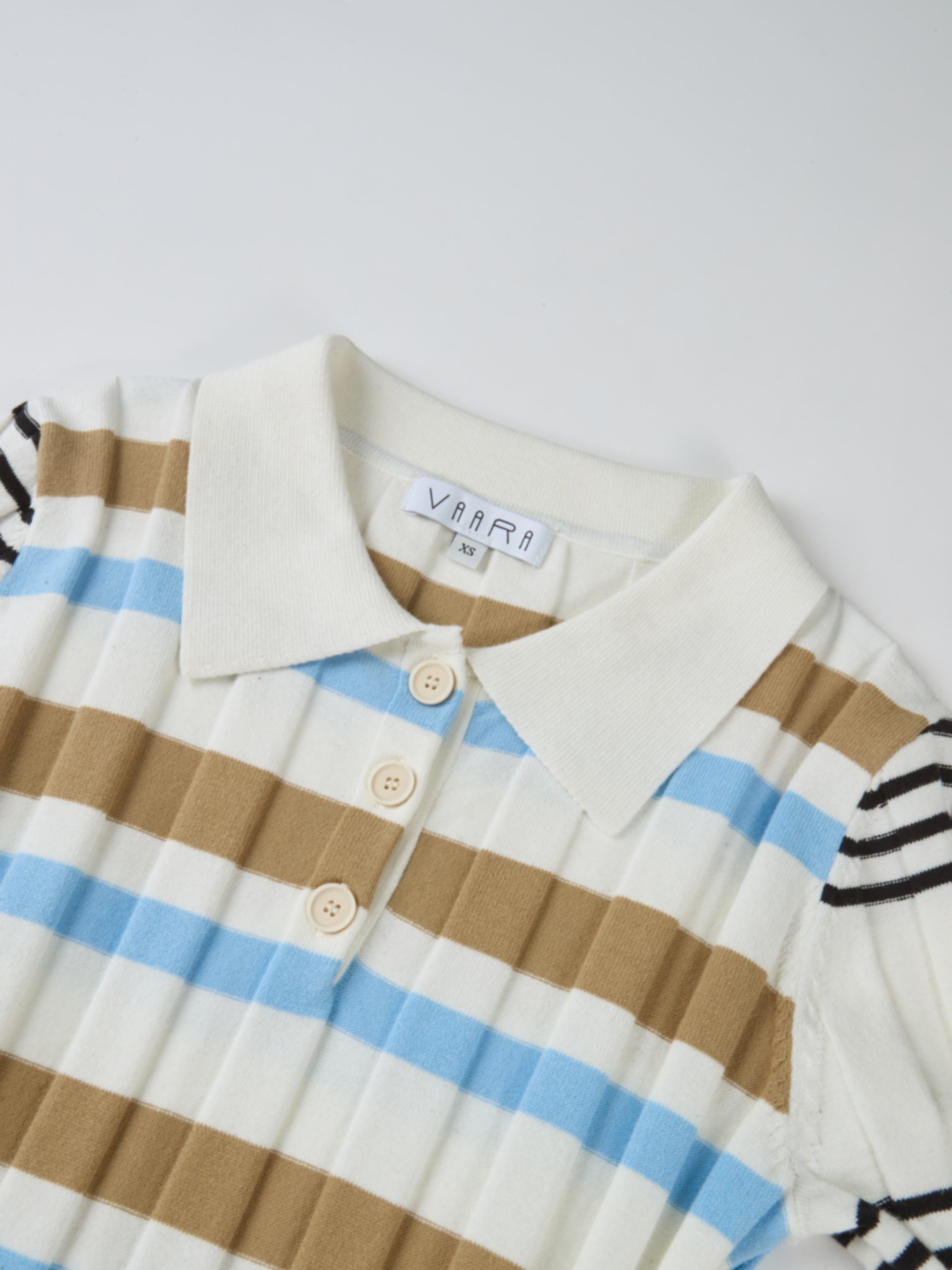 Mixed Stripe Ribbed Polo - Tan/Light Blue