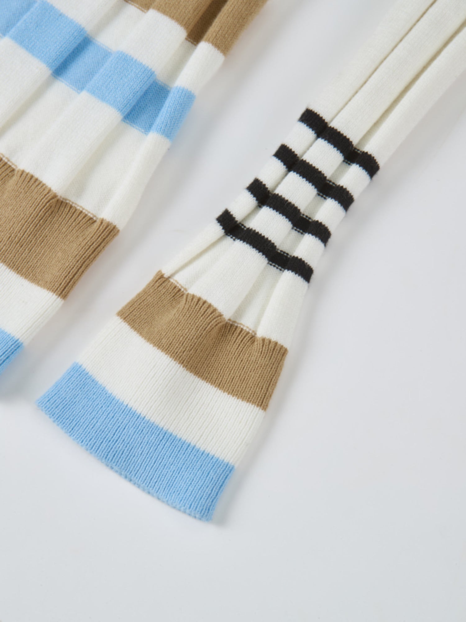 Mixed Stripe Ribbed Polo - Tan/Light Blue