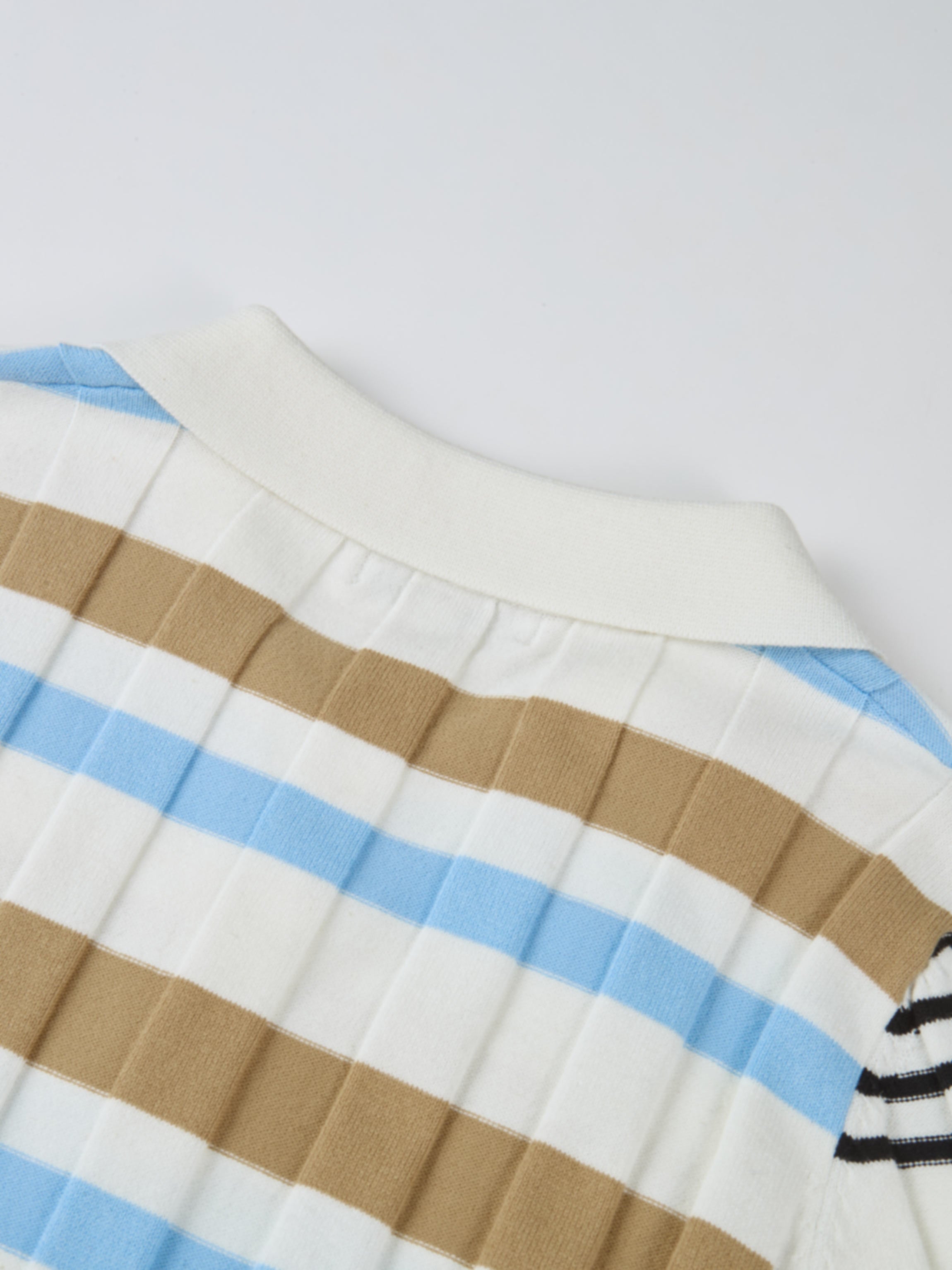 Mixed Stripe Ribbed Polo - Tan/Light Blue