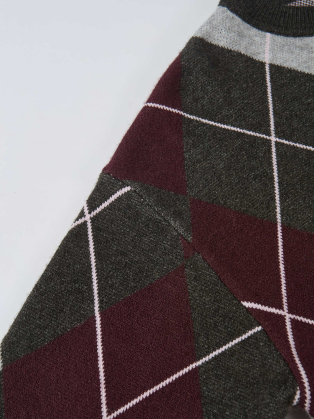 Chunky Knit Sweater - Grey Argyle