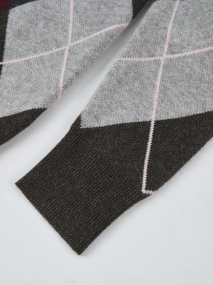 Chunky Knit Sweater - Grey Argyle