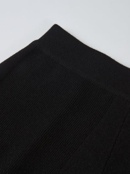 Soft Knit Mixed Ribbed Skirt - Black