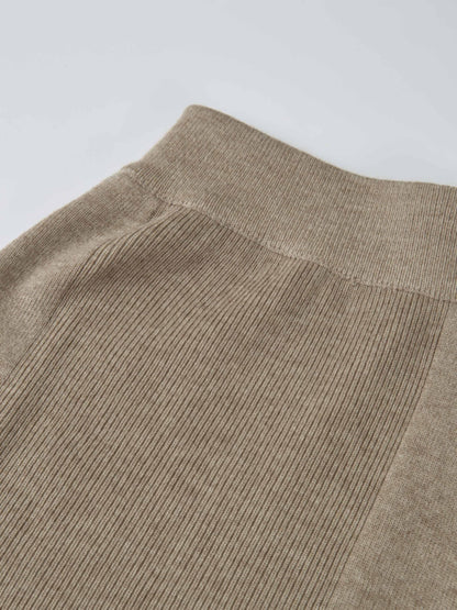 Soft Knit Mixed Ribbed Skirt - Oatmeal
