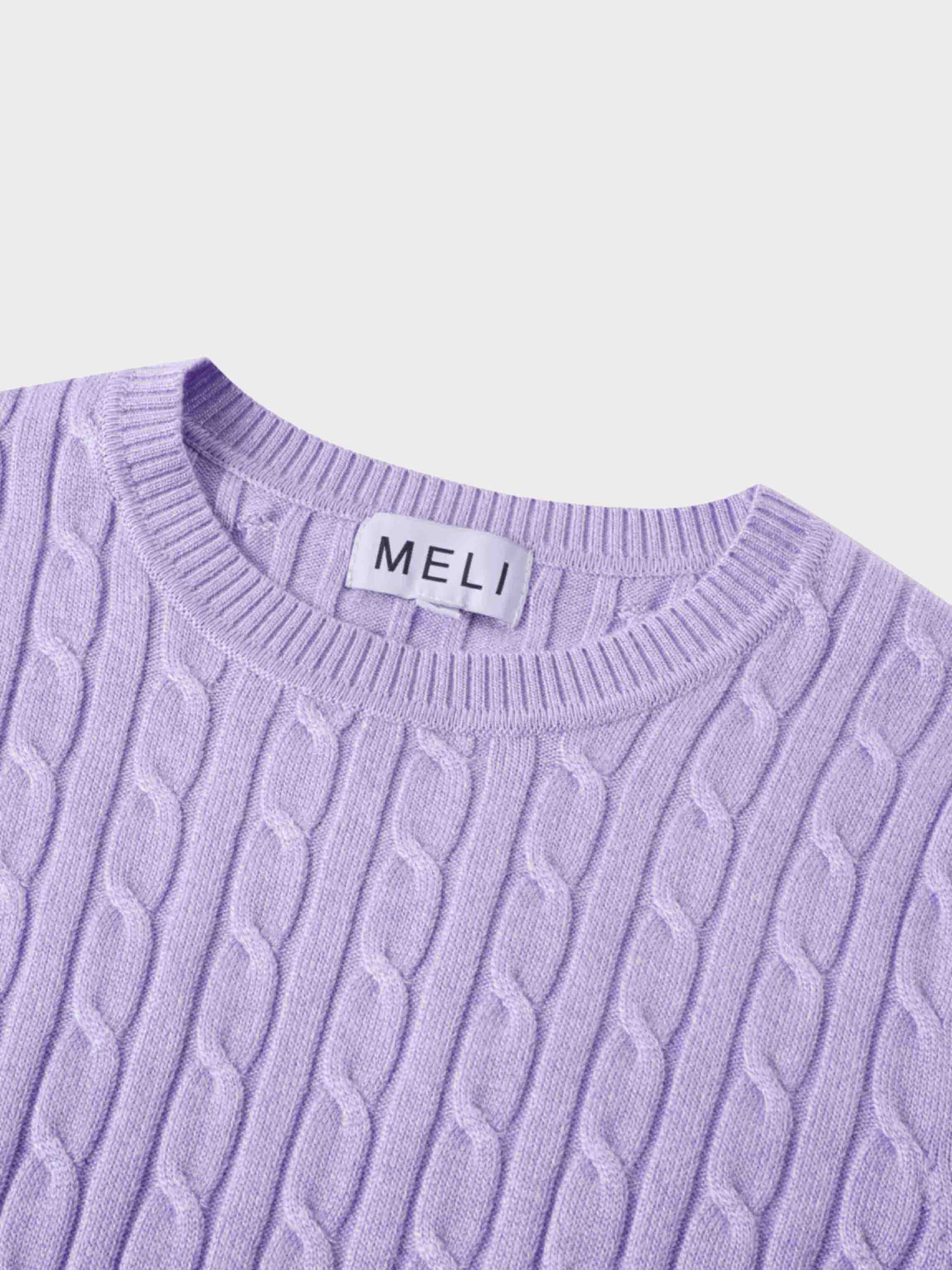 Knit Cable Sweater-Heathered Lavender