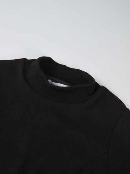 Sleeve Detail Princess Style Knit Dress - Black