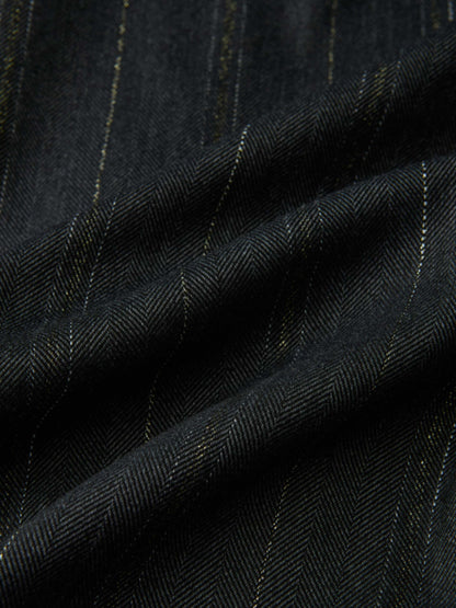 Chain Collar Blouse - Grey Pinstripe